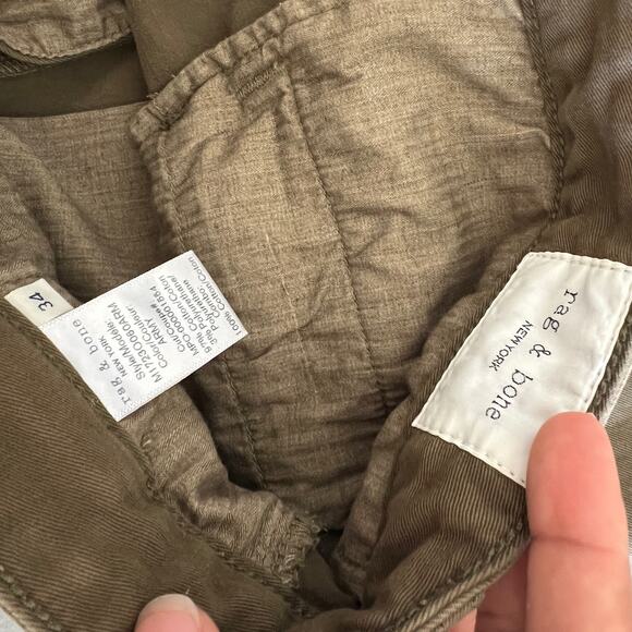 Rag & Bone Army Green Distressed Fit 2 Slim Fit Stretch Twill Chino Pant Men 34 - Picture 11 of 16